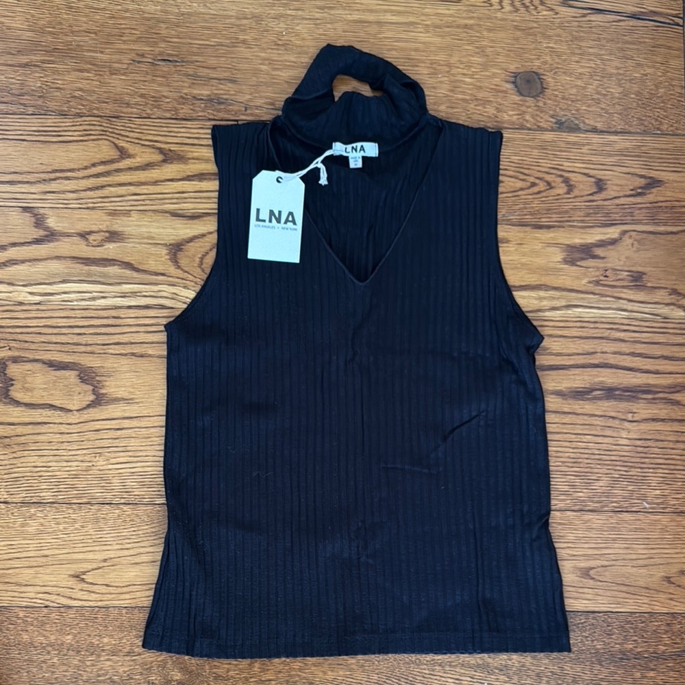LNA Black Ribbed Sleeveless Tank Top